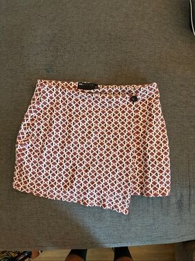 Pink and White Geometric Asymmetrical Wrap Skirt